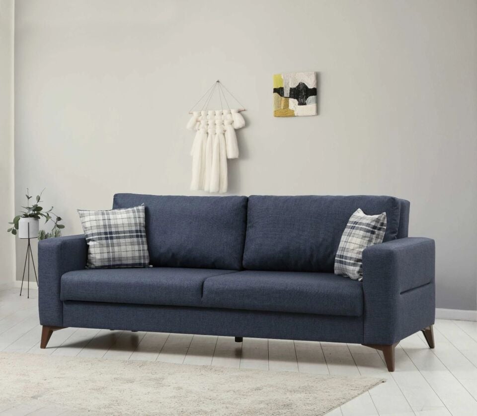 Kristal 3+1 Berjer Koltuk Takımı Lacivert + Açık Gri