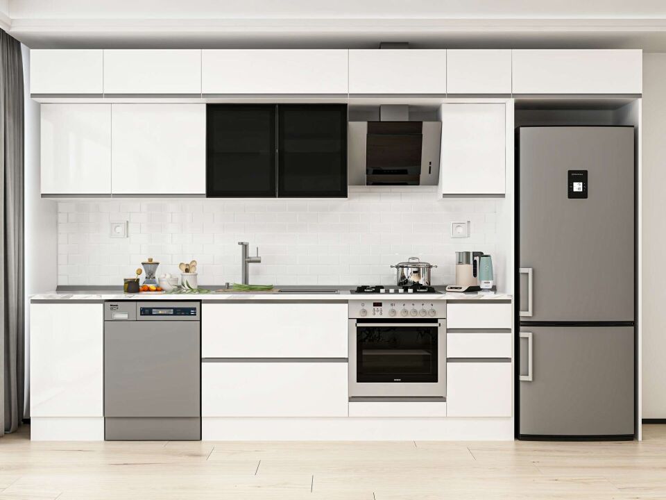 Alvinka 365X240 Cm High Gloss Mutfak Dolabı Mb-E80S45S40-3 High Gloss | Beyaz - Mdf