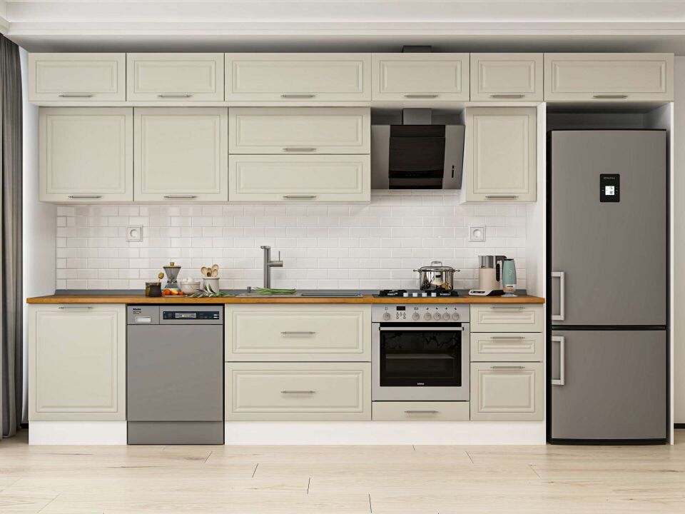 Alvinka 385X240 Cm Klasik Mebran Mutfak Dolabı Mb-E80S60S45-2 Mebran | Kumtaşı - Mdf