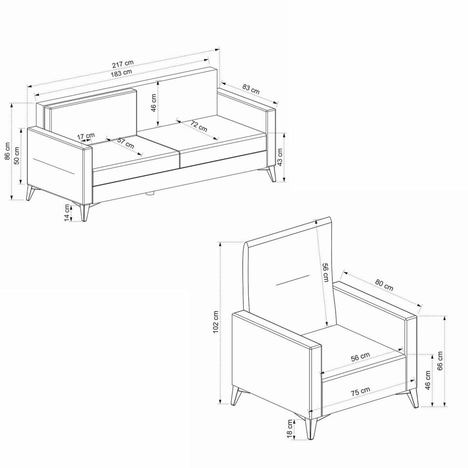 Kristal 3+1 Berjer Koltuk Takımı Bej + Lacivert
