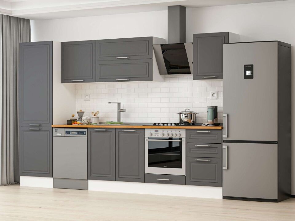 Alvinka 310X210 Cm Klasik Mebran Mutfak Dolabı Mb-E80B60S50-2 Mebran | Antrasit - Mdf