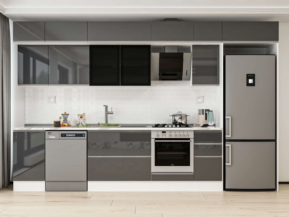 Alvinka 365X240 Cm High Gloss Mutfak Dolabı Mb-E80S45S40-3 High Gloss | Antrasit - Mdf