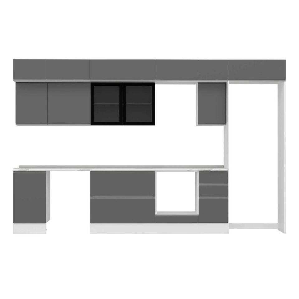 Alvinka 365X240 Cm High Gloss Mutfak Dolabı Mb-E80S45S40-3 High Gloss | Antrasit - Mdf