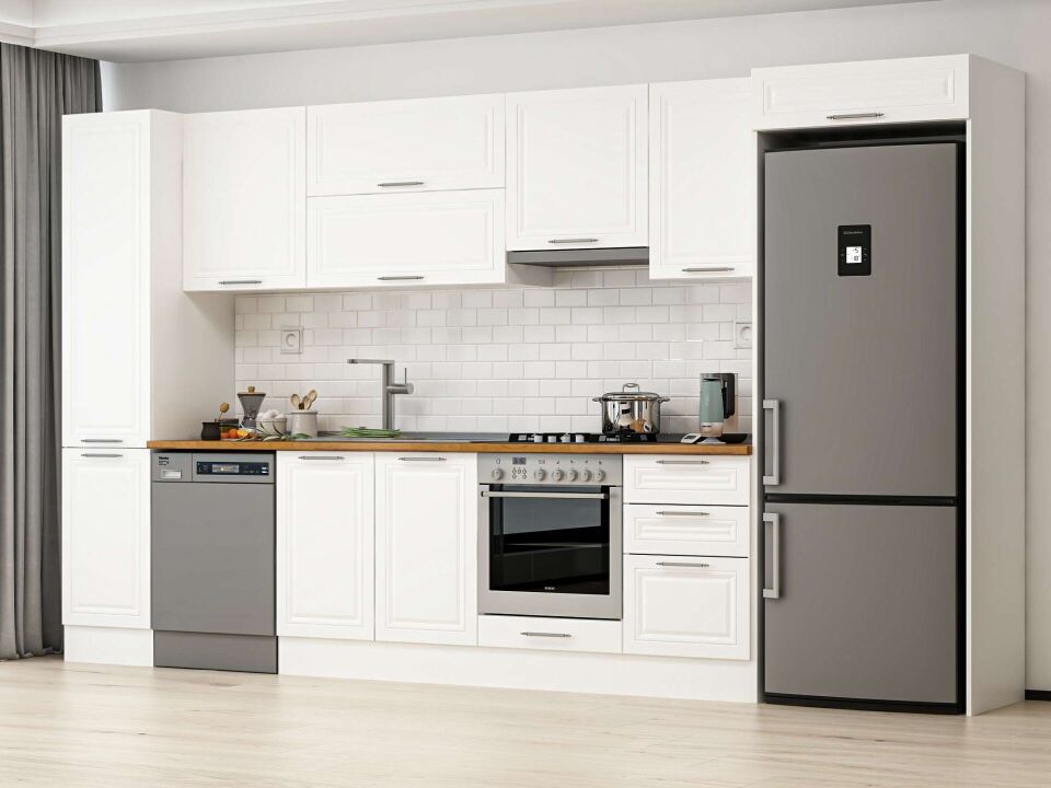 Alvinka 375X222 Cm Klasik Mebran Mutfak Dolabı Mbb-E80B45S50-1 Mebran | Beyaz - Mdf