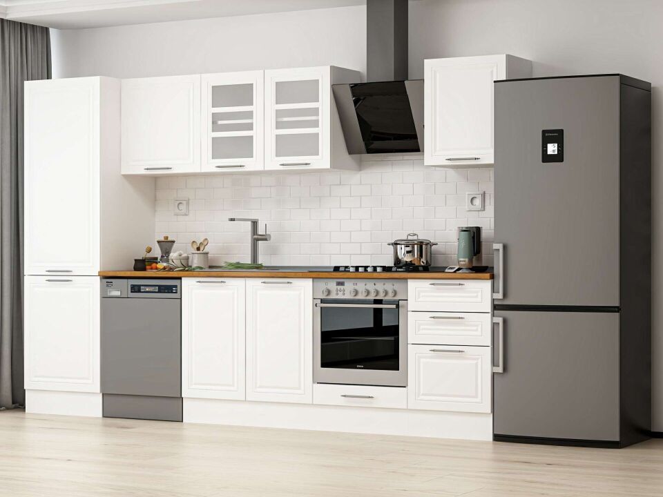 Alvinka 310X210 Cm Klasik Mebran Mutfak Dolabı Mb-E80B60S50-3 Mebran | Beyaz - Suntalam