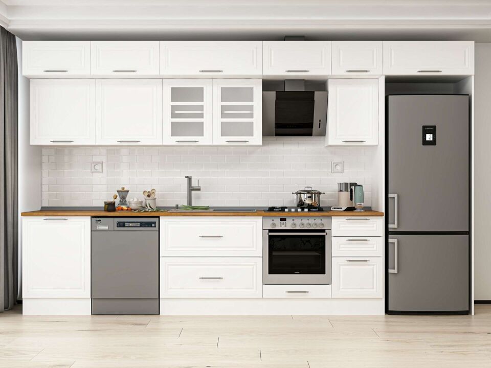 Alvinka 385X240 Cm Klasik Mebran Mutfak Dolabı Mb-E80S60S45-3 Mebran | Beyaz - Mdf