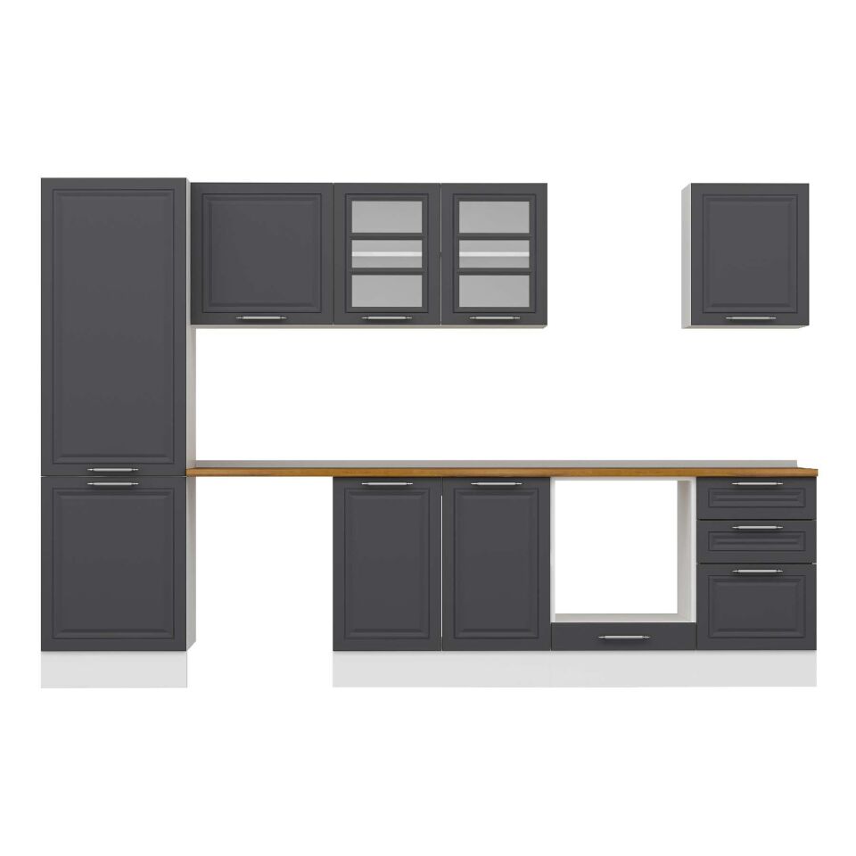 Alvinka 310X210 Cm Klasik Mebran Mutfak Dolabı Mb-E80B60S50-3 Mebran | Antrasit - Suntalam