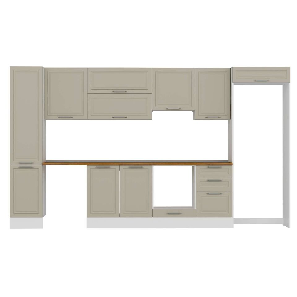 Alvinka 375X222 Cm Klasik Mebran Mutfak Dolabı Mbb-E80B45S50-1 Mebran | Kumtaşı - Mdf