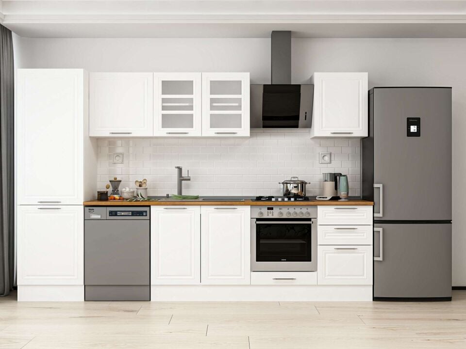 Alvinka 310X210 Cm Klasik Mebran Mutfak Dolabı Mb-E80B60S50-3 Mebran | Beyaz - Mdf