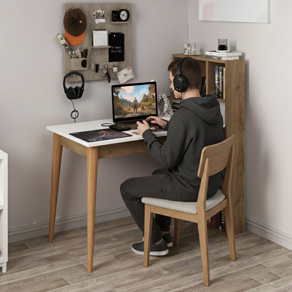 Calvia Çalışma Masası - Beyaz/Rahle