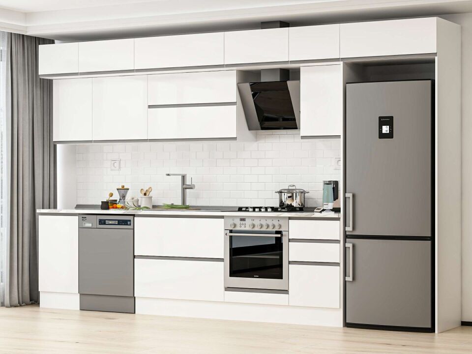 Alvinka 370X240 Cm High Gloss Mutfak Dolabı Mb-E80S45S45-2 High Gloss | Beyaz - Suntalam