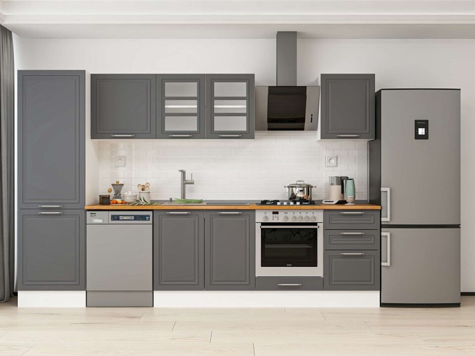 Alvinka 310X210 Cm Klasik Mebran Mutfak Dolabı Mb-E80B60S50-3 Mebran | Antrasit - Mdf