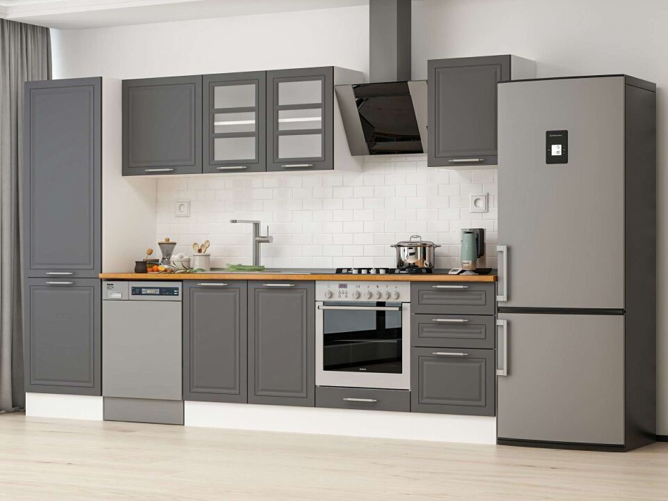 Alvinka 310X210 Cm Klasik Mebran Mutfak Dolabı Mb-E80B60S50-3 Mebran | Antrasit - Mdf