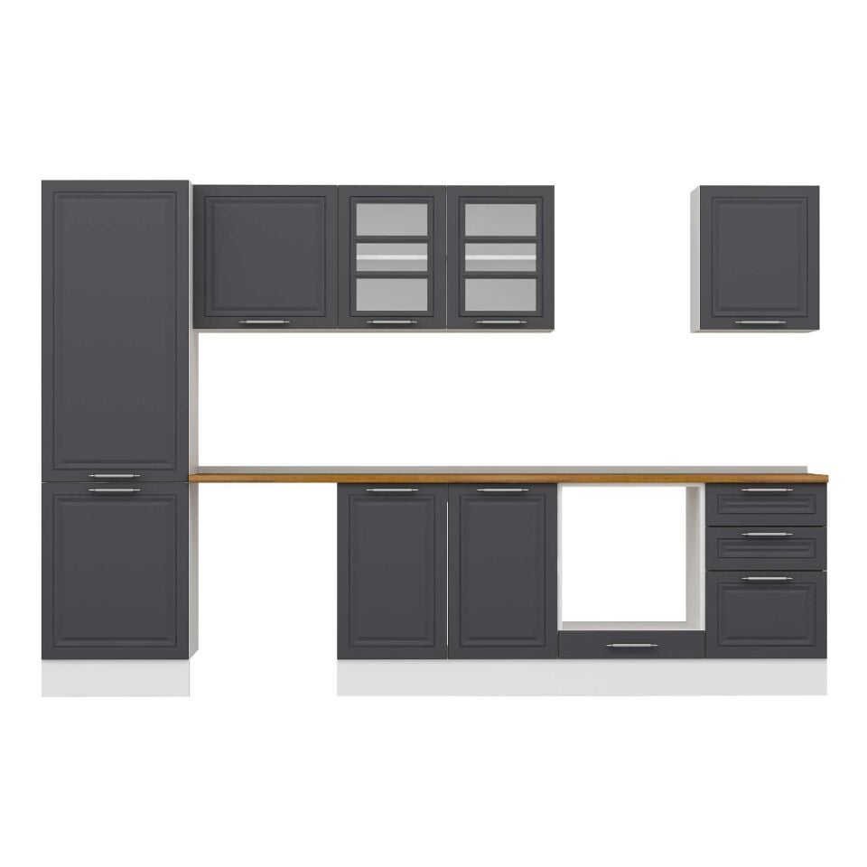 Alvinka 310X210 Cm Klasik Mebran Mutfak Dolabı Mb-E80B60S50-3 Mebran | Antrasit - Mdf