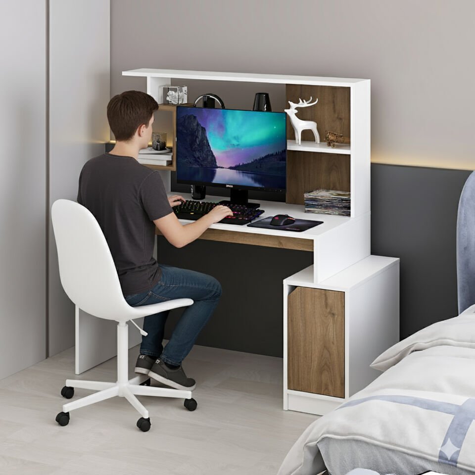 Arlena Çalışma Masası - Beyaz/Rahle