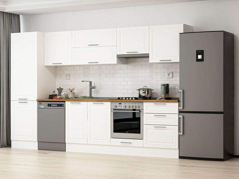 Alvinka 320X210 Cm Klasik Mebran Mutfak Dolabı Mb-E80B60S60-1 Mebran | Beyaz - Suntalam
