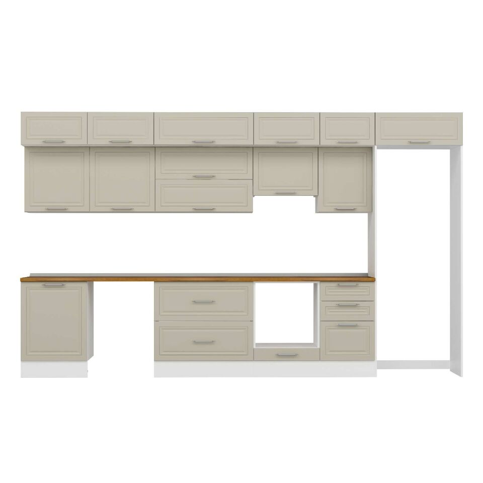 Alvinka 390X240 Cm Klasik Mebran Mutfak Dolabı Mb-E80S60S50-1 Mebran | Kumtaşı - Suntalam