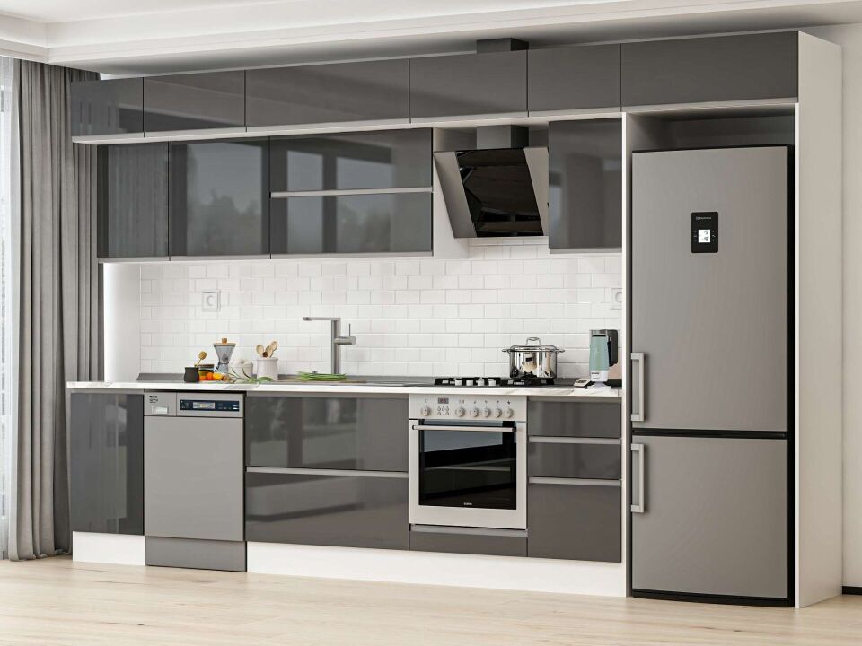 Alvinka 370X240 Cm High Gloss Mutfak Dolabı Mb-E80S45S45-2 High Gloss | Antrasit - Mdf