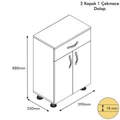 Minar 2 Kapaklı Çekmeceli Çok Amaçlı Dolap - Beyaz