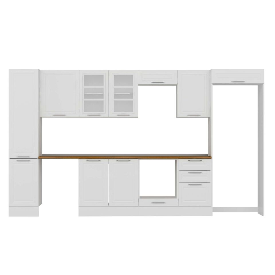 Alvinka 375X222 Cm Klasik Mebran Mutfak Dolabı Mbb-E80B45S50-3 Mebran | Beyaz - Suntalam