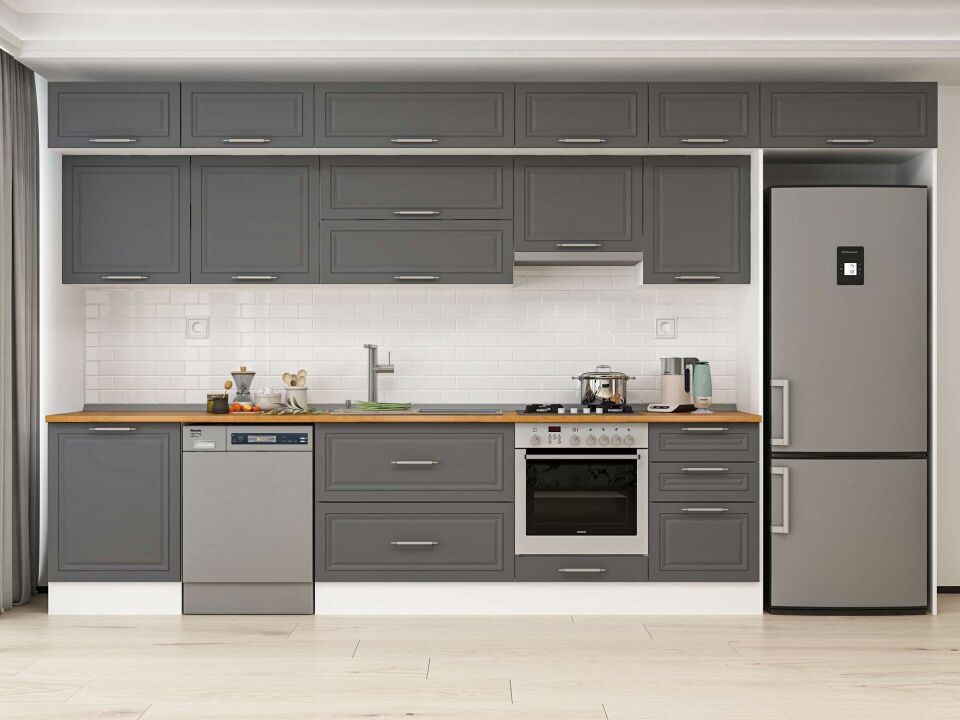 Alvinka 390X240 Cm Klasik Mebran Mutfak Dolabı Mb-E80S60S50-1 Mebran | Antrasit - Mdf