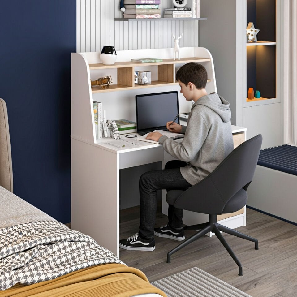 Orina Çalışma Masası - Beyaz/Derin Sepet