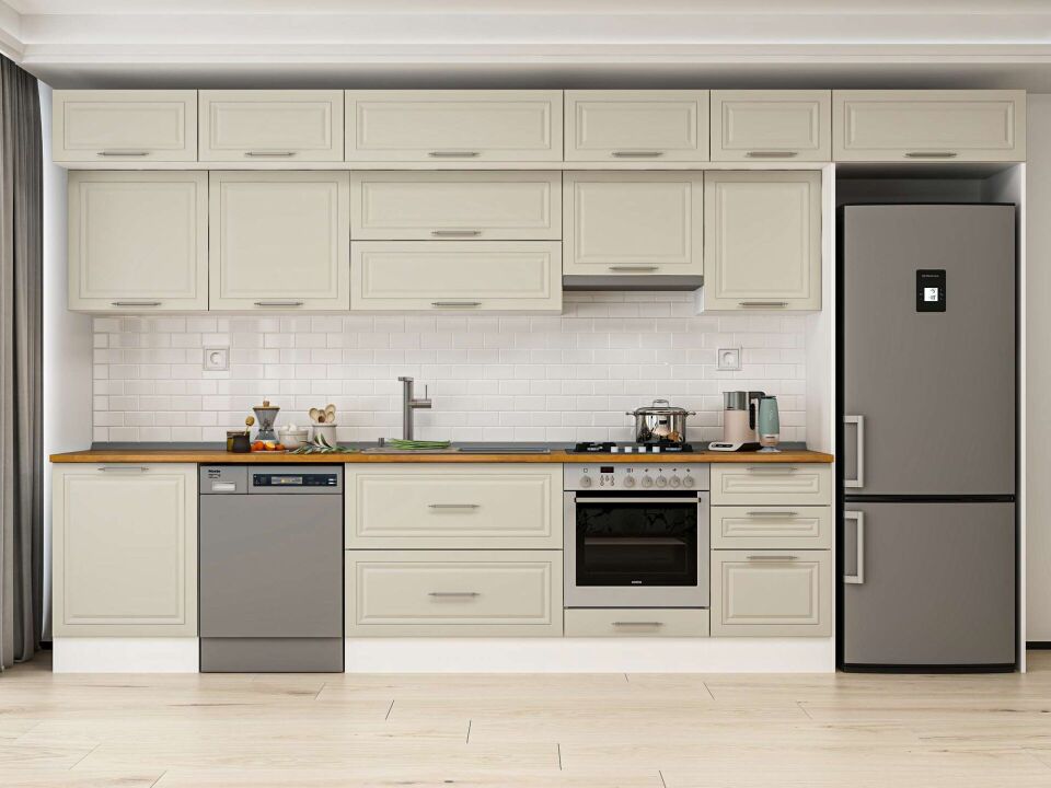Alvinka 390X240 Cm Klasik Mebran Mutfak Dolabı Mb-E80S60S50-1 Mebran | Kumtaşı - Mdf