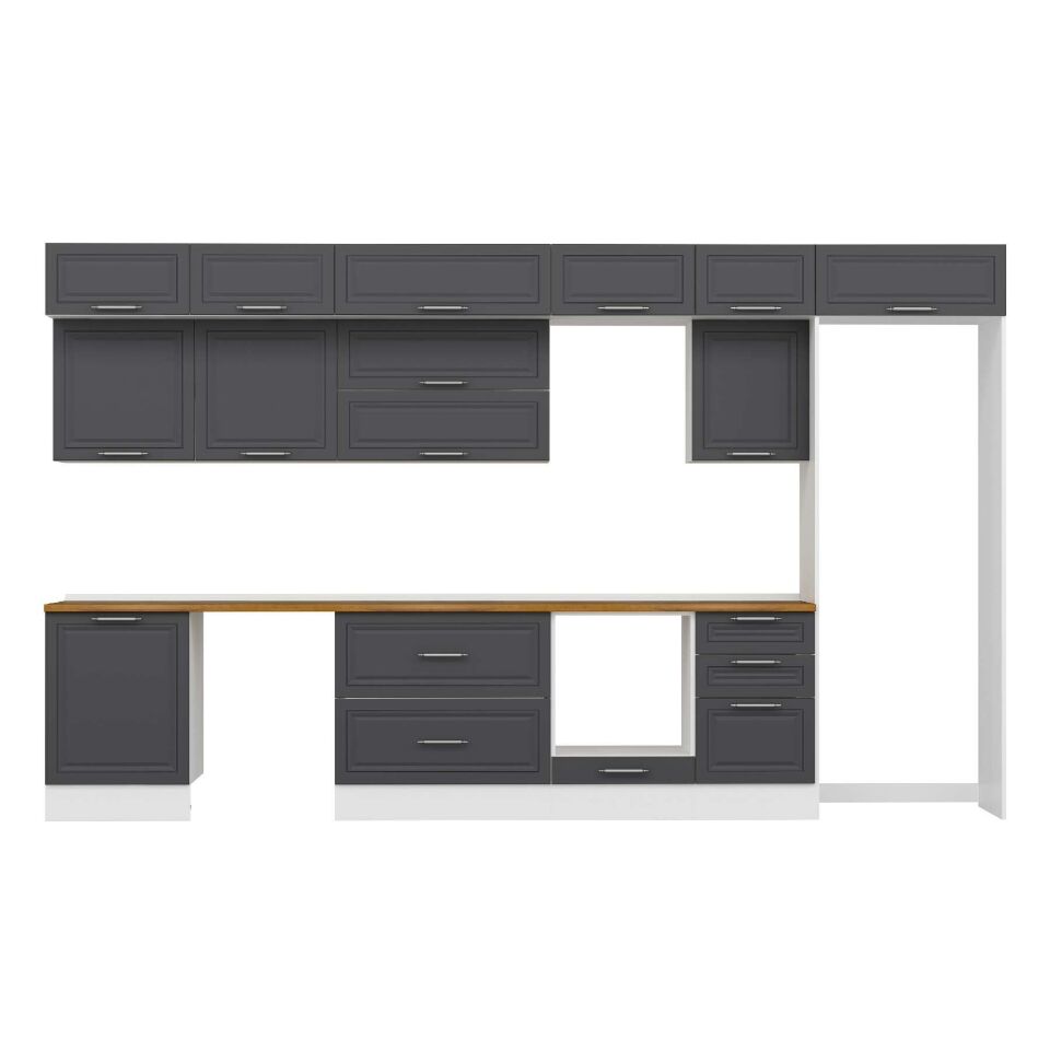 Alvinka 390X240 Cm Klasik Mebran Mutfak Dolabı Mb-E80S60S50-2 Mebran | Antrasit - Suntalam