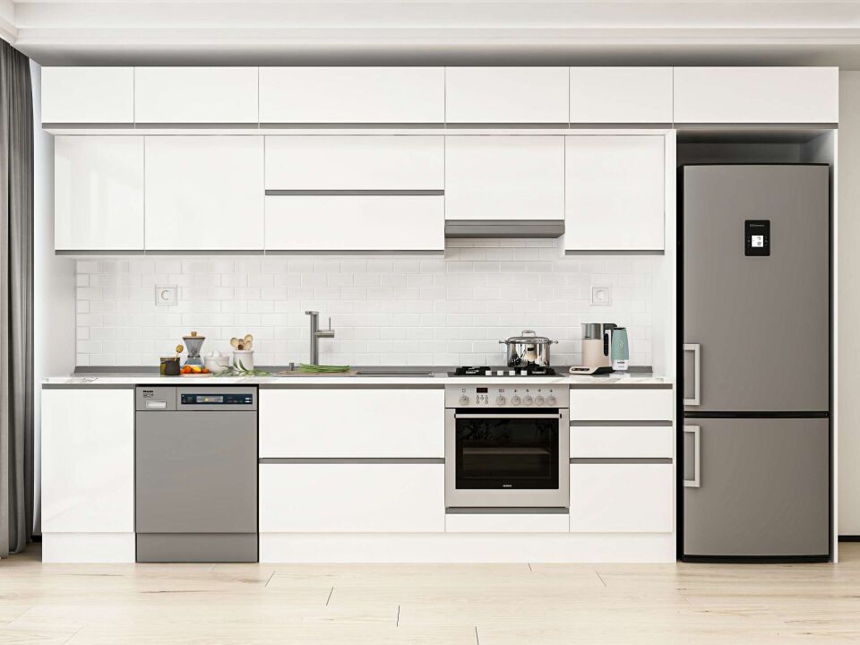 Alvinka 375X240 Cm High Gloss Mutfak Dolabı Mb-E80S45S50-1 High Gloss | Beyaz - Mdf