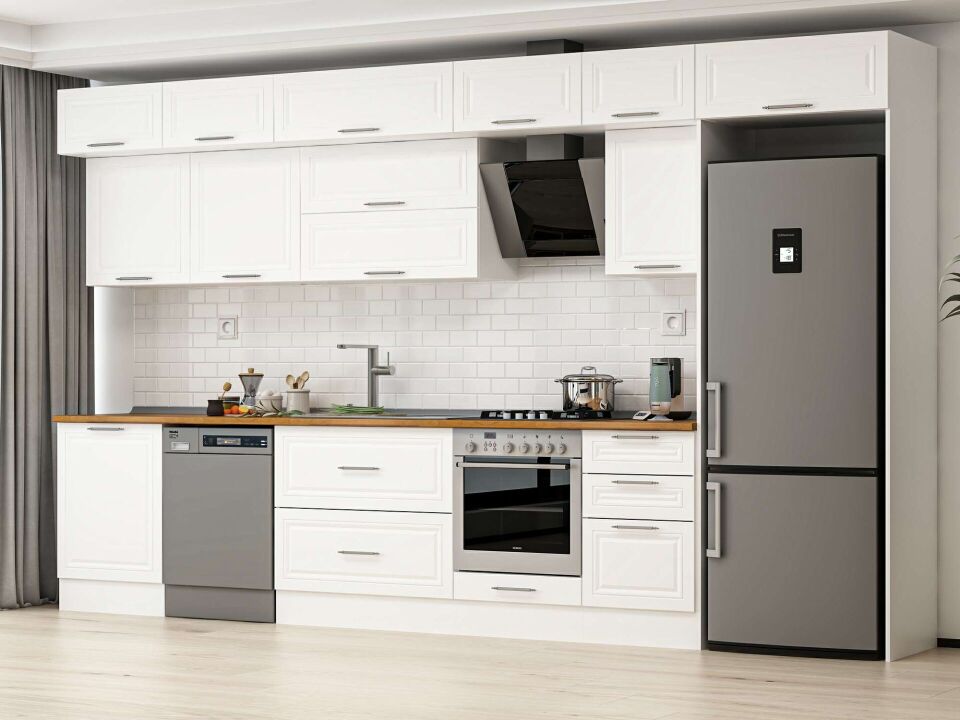 Alvinka 390X240 Cm Klasik Mebran Mutfak Dolabı Mb-E80S60S50-2 Mebran | Beyaz - Mdf