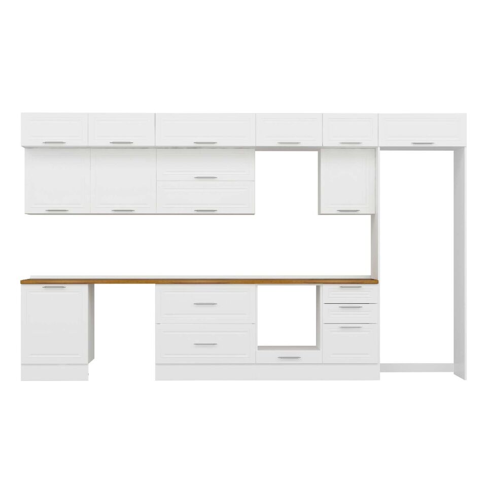 Alvinka 390X240 Cm Klasik Mebran Mutfak Dolabı Mb-E80S60S50-2 Mebran | Beyaz - Mdf