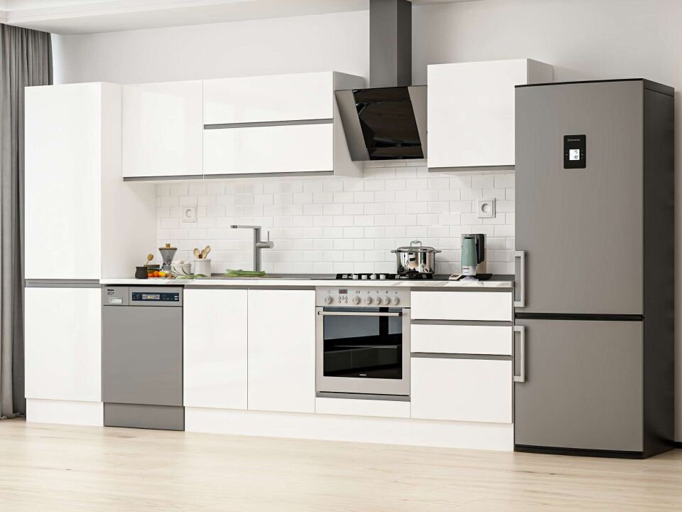 Alvinka 330X210 Cm High Gloss Mutfak Dolabı Mb-E90B60S60-2 High Gloss | Beyaz - Mdf