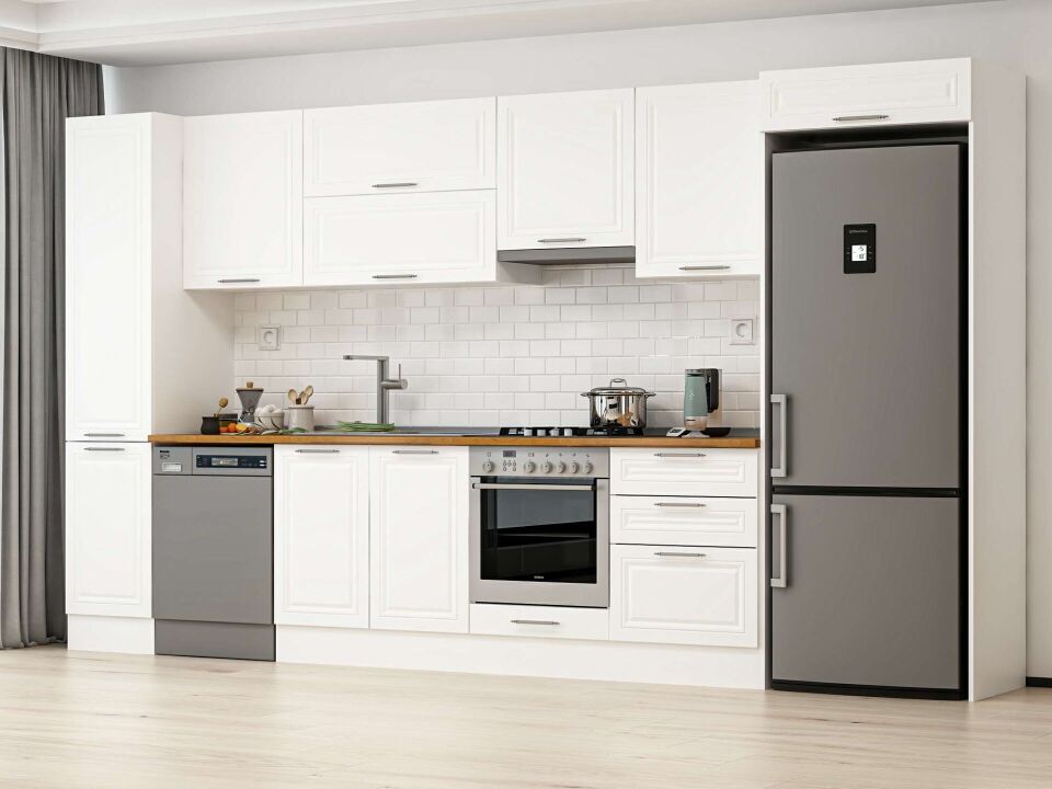 Alvinka 385X222 Cm Klasik Mebran Mutfak Dolabı Mbb-E80B45S60-1 Mebran | Beyaz - Suntalam
