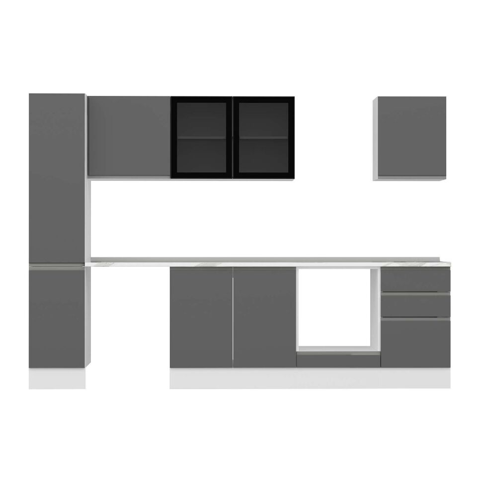 Alvinka 300X210 Cm High Gloss Mutfak Dolabı Mb-E90B40S50-3 High Gloss | Antrasit - Mdf