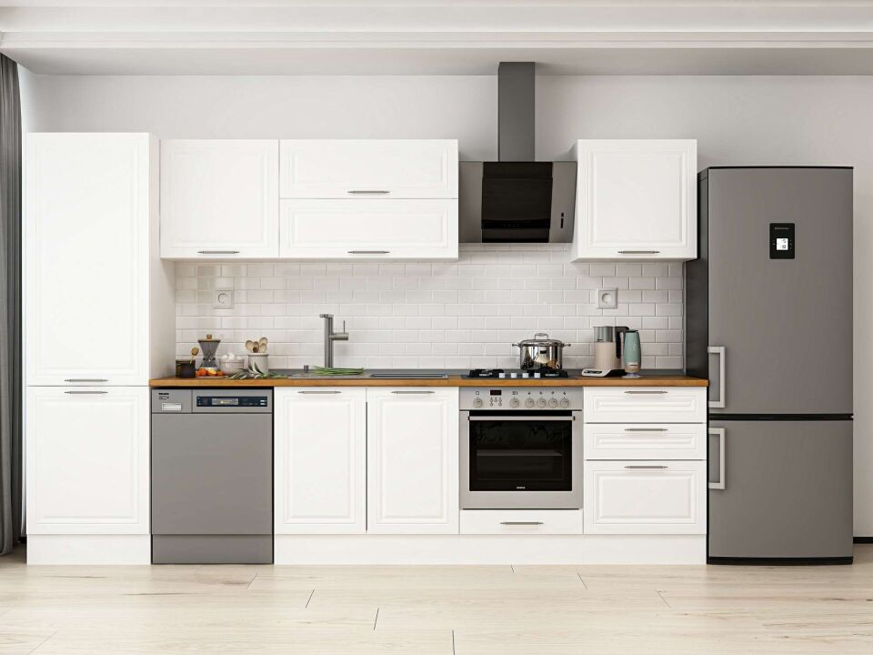 Alvinka 320X210 Cm Klasik Mebran Mutfak Dolabı Mb-E80B60S60-2 Mebran | Beyaz - Mdf