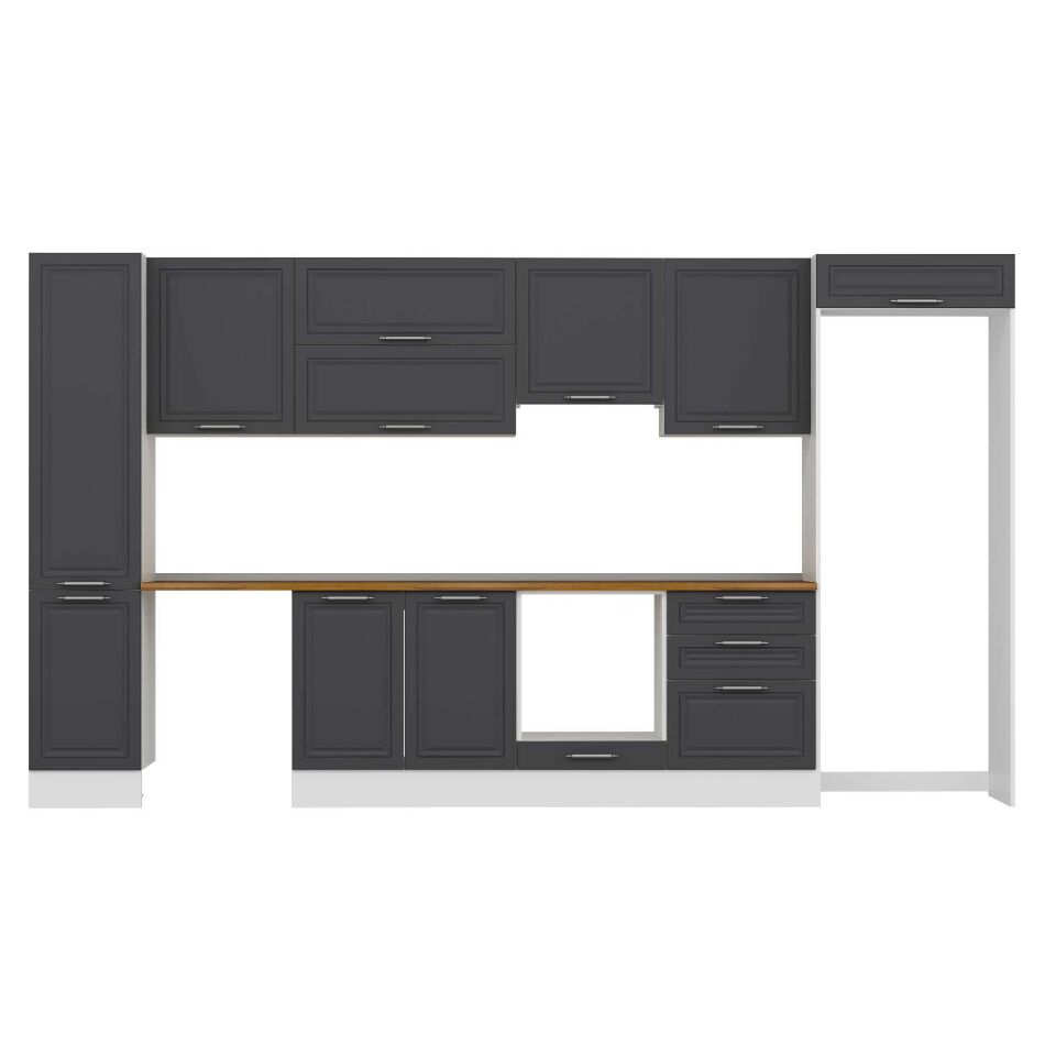 Alvinka 385X222 Cm Klasik Mebran Mutfak Dolabı Mbb-E80B45S60-1 Mebran | Antrasit - Suntalam