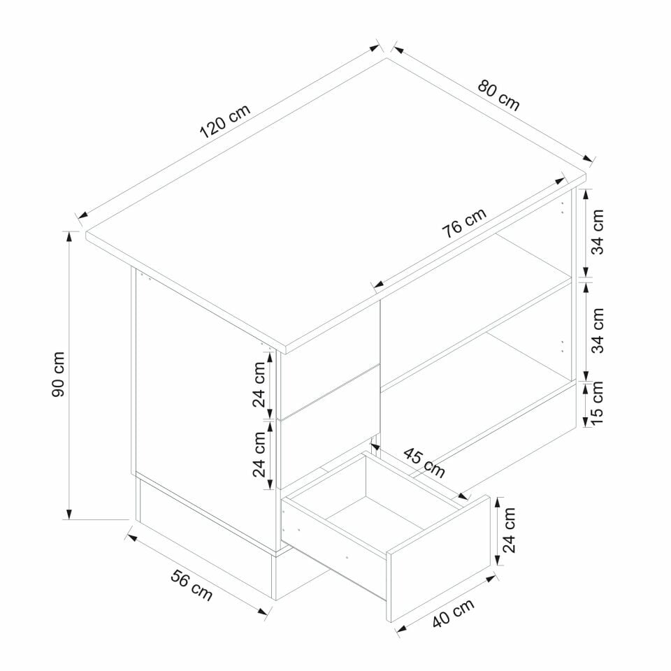 Alvinka 120 Cm Hg_J Ada Mutfak Dolabı Beyaz Antrasit