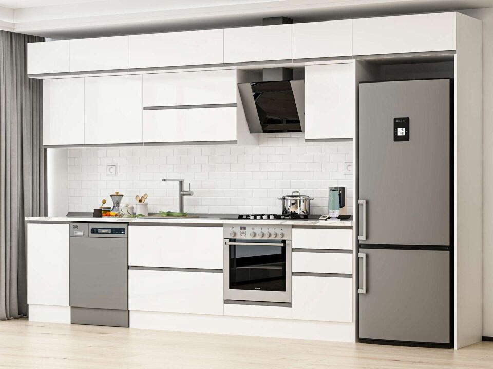 Alvinka 375X240 Cm High Gloss Mutfak Dolabı Mb-E80S45S50-2 High Gloss | Beyaz - Suntalam