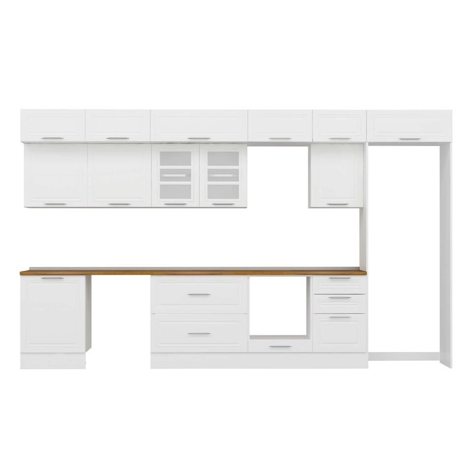 Alvinka 390X240 Cm Klasik Mebran Mutfak Dolabı Mb-E80S60S50-3 Mebran | Beyaz - Suntalam