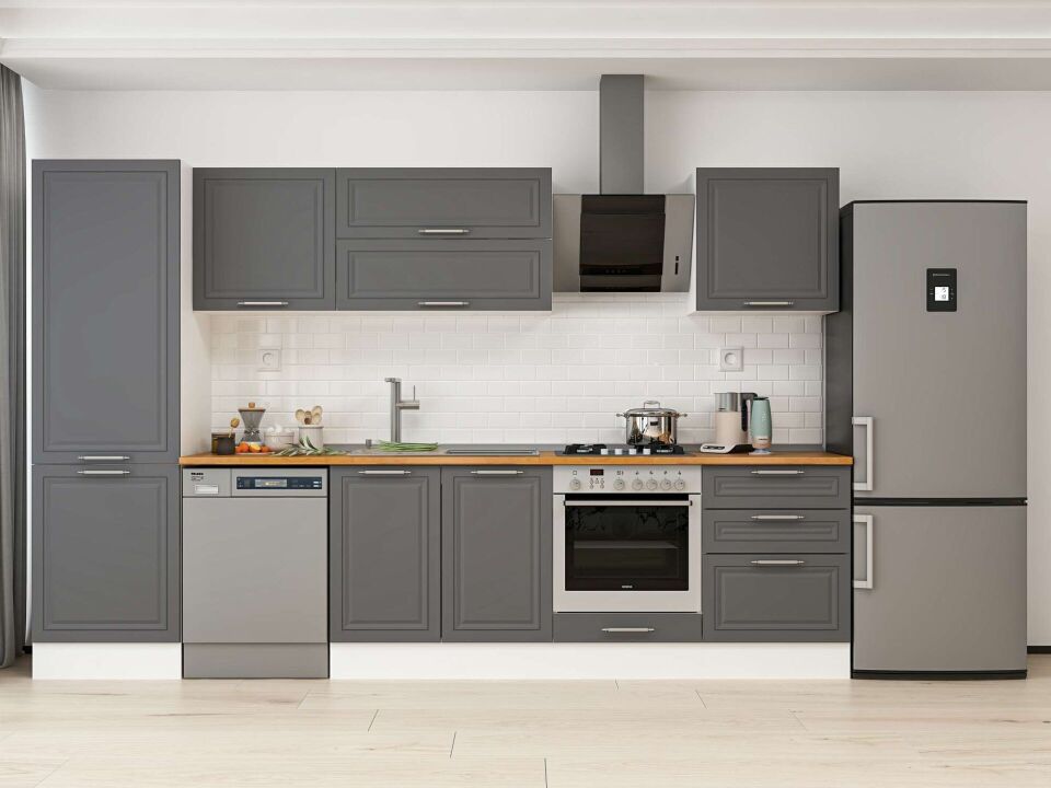 Alvinka 320X210 Cm Klasik Mebran Mutfak Dolabı Mb-E80B60S60-2 Mebran | Antrasit - Mdf