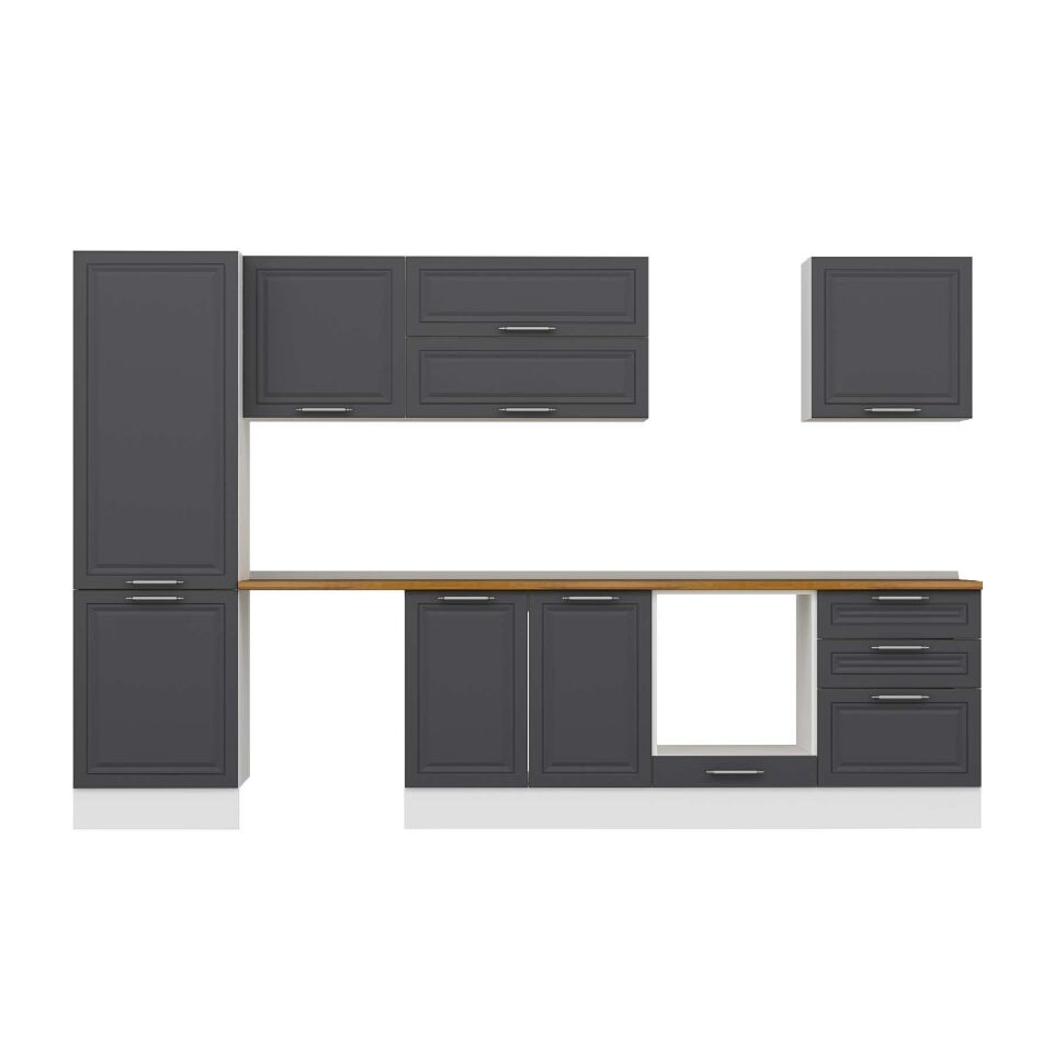 Alvinka 320X210 Cm Klasik Mebran Mutfak Dolabı Mb-E80B60S60-2 Mebran | Antrasit - Mdf