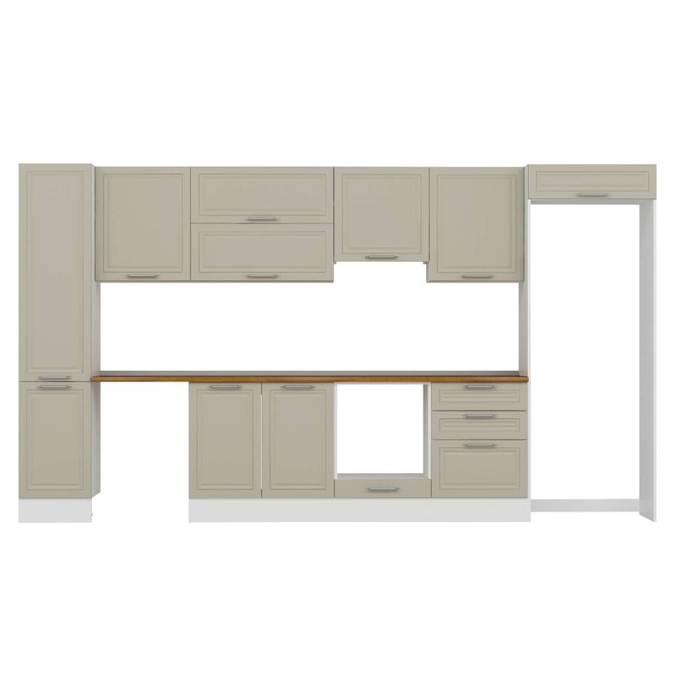 Alvinka 385X222 Cm Klasik Mebran Mutfak Dolabı Mbb-E80B45S60-1 Mebran | Kumtaşı - Suntalam