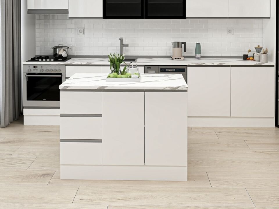 Alvinka 120 Cm Hg_J Ada Mutfak Dolabı Beyaz Beyaz