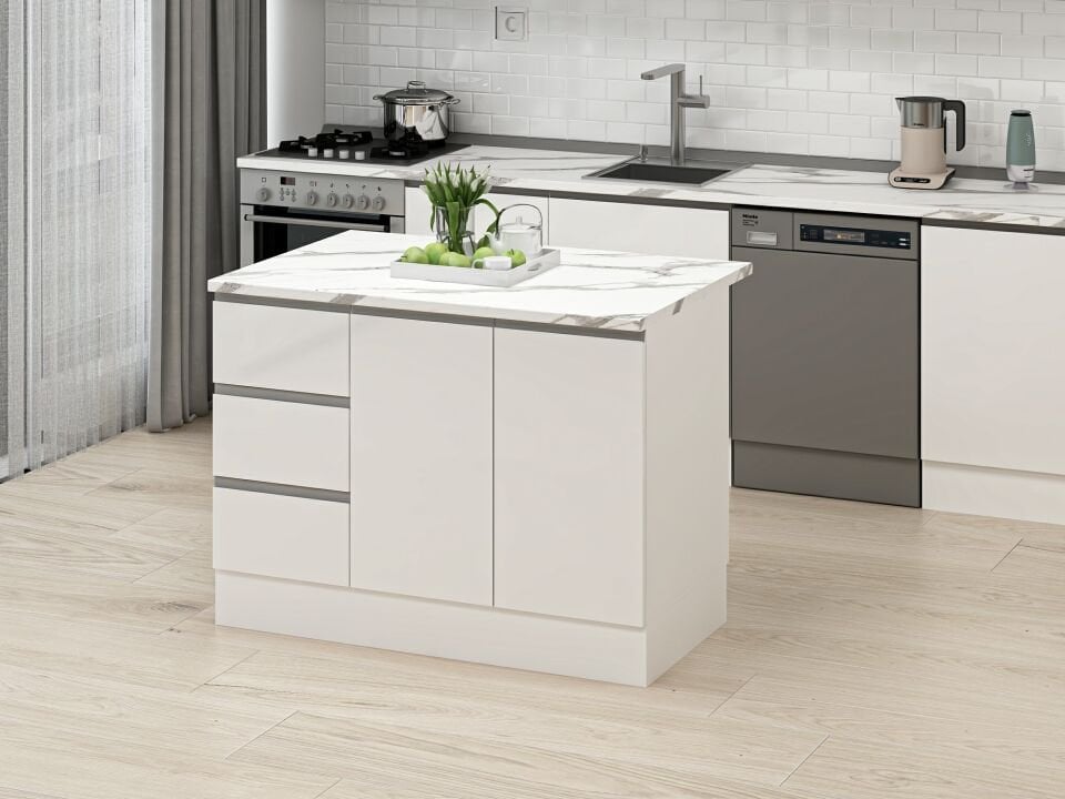 Alvinka 120 Cm Hg_J Ada Mutfak Dolabı Beyaz Beyaz