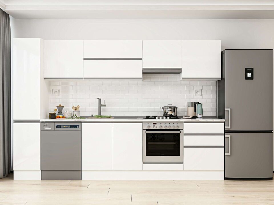 Alvinka 310X210 Cm High Gloss Mutfak Dolabı Mb-E90B40S60-1 High Gloss | Beyaz - Mdf