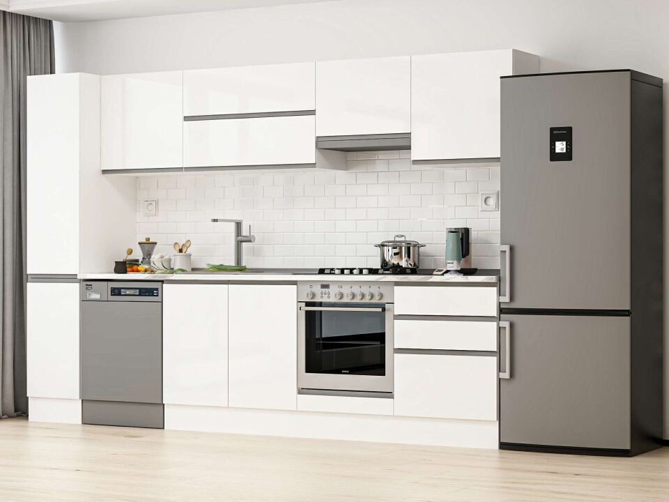 Alvinka 310X210 Cm High Gloss Mutfak Dolabı Mb-E90B40S60-1 High Gloss | Beyaz - Mdf