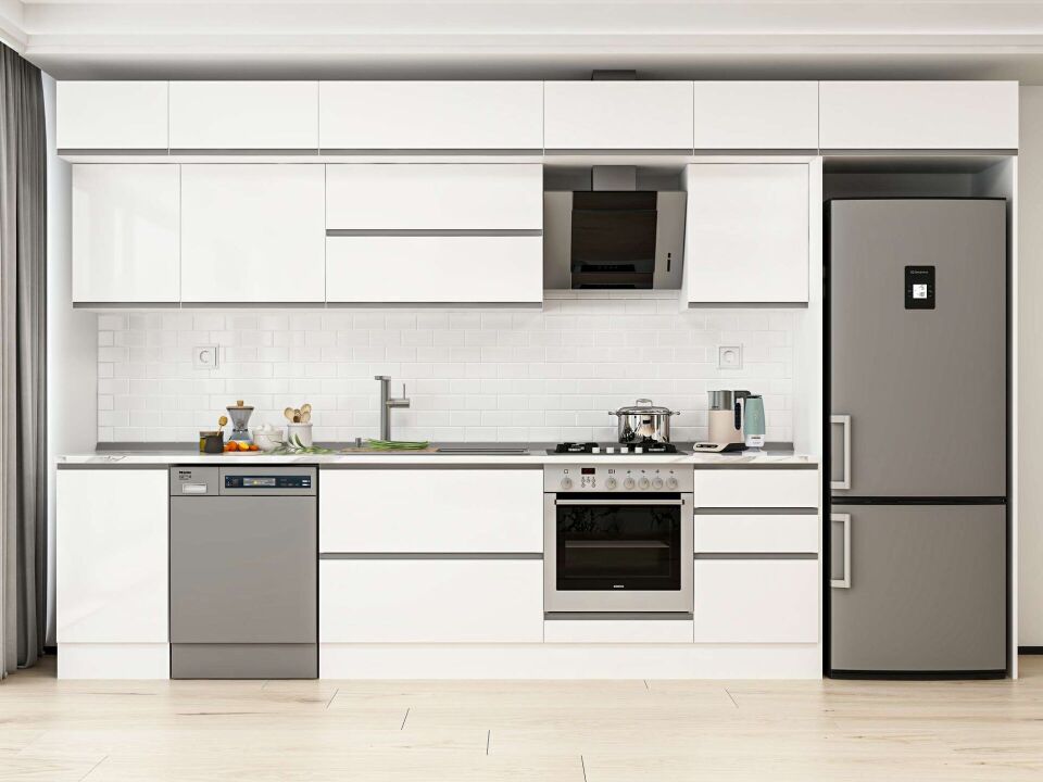 Alvinka 375X240 Cm High Gloss Mutfak Dolabı Mb-E80S45S50-2 High Gloss | Beyaz - Mdf