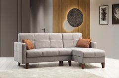 Polya Sandıklı Bazalı L Köşe Koltuk + Berjer Set Açık Gri