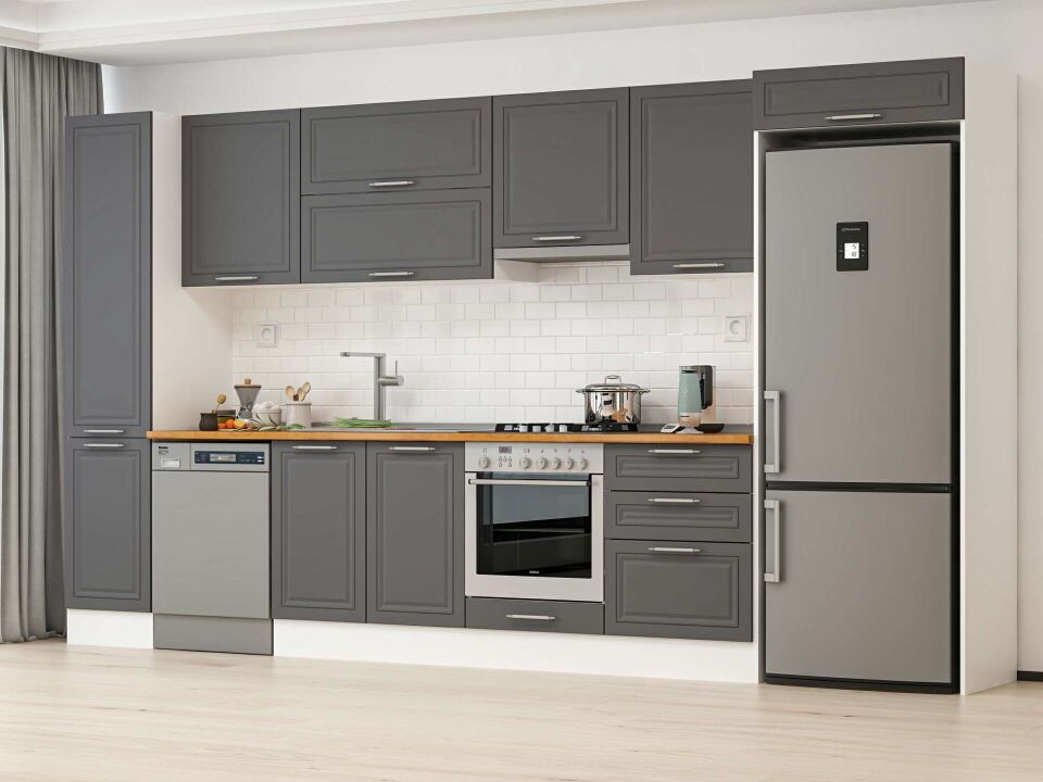 Alvinka 385X222 Cm Klasik Mebran Mutfak Dolabı Mbb-E80B45S60-1 Mebran | Antrasit - Mdf