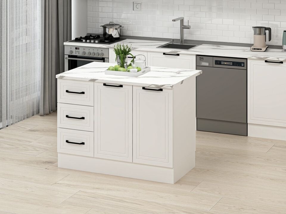 Alvinka 120 Cm Mbr_A Ada Mutfak Dolabı Beyaz Beyaz